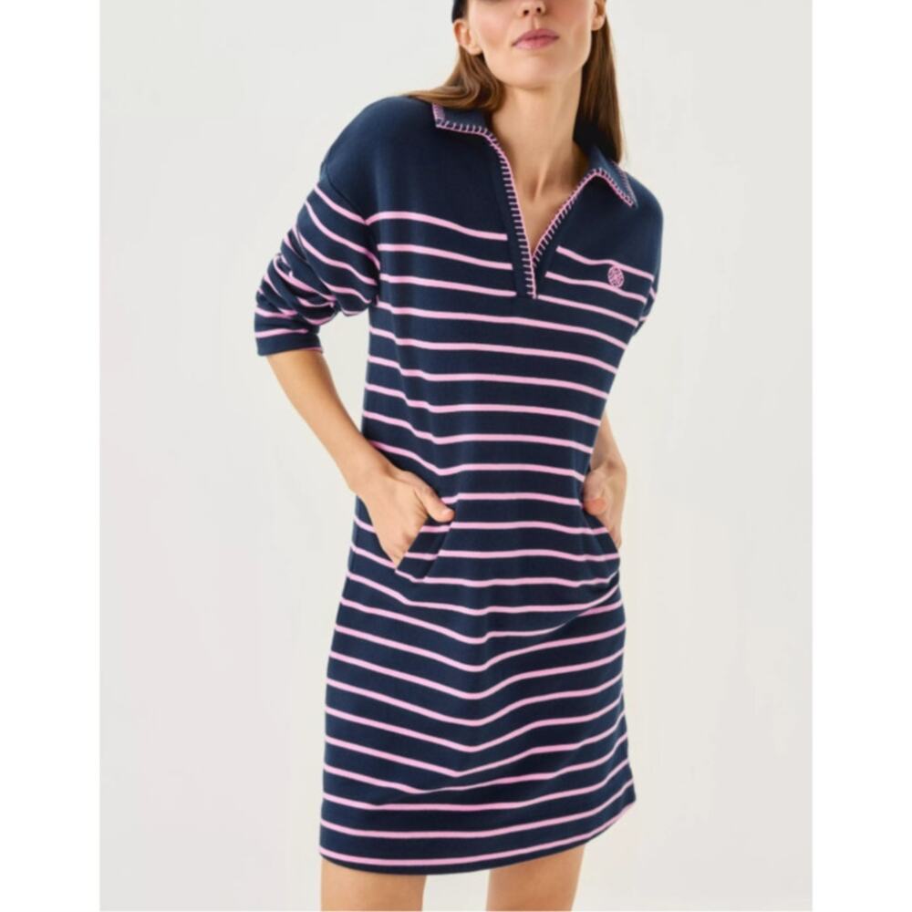 Lilly Pulitzer Corvaya Terry Collared Dress Low Tide Legacy Stripe Size Medium